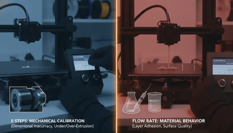 Extrusion troubleshooting: When to adjust E-steps versus flow rate for common print problems
