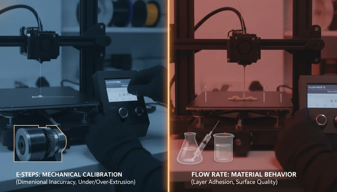 Extrusion troubleshooting: When to adjust E-steps versus flow rate for common print problems